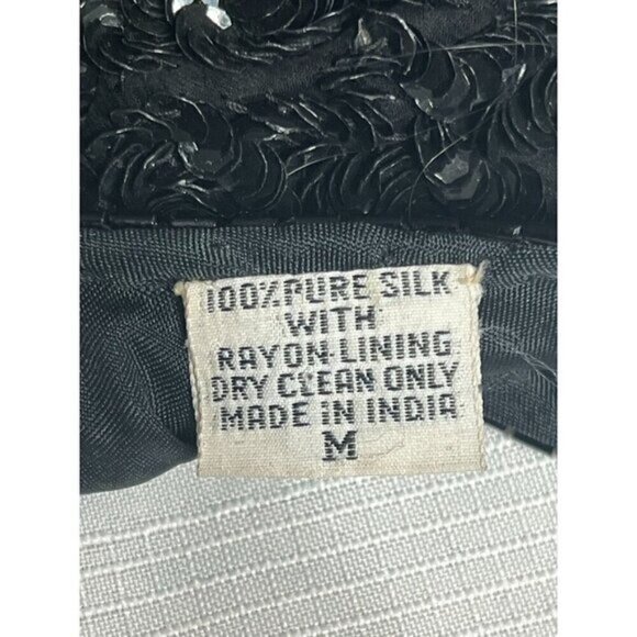 Cache Vintage Silk Black Sequin Textured Cardigan Jacket Women's Medium Formal - Picture 12 of 12